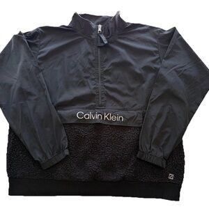 Calvin Klein Black Fleece Half Zip Mock Neck Logo Pullover Sweatshirt Men's L